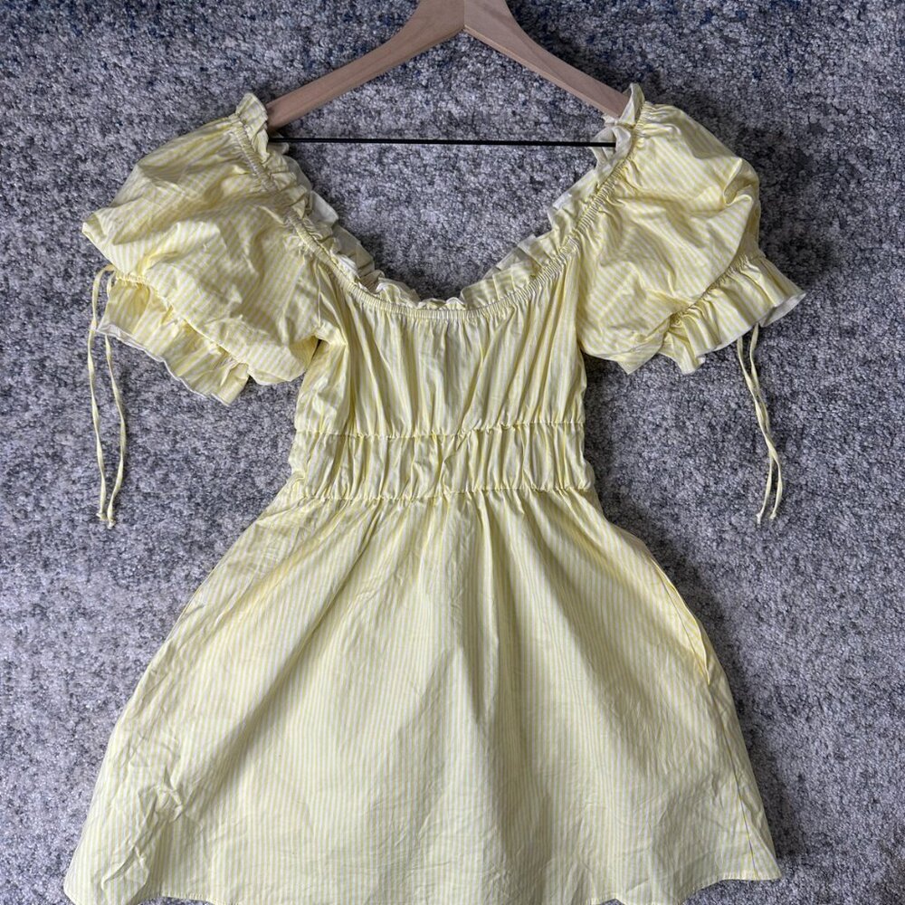 Show Me‎ Your Mumu Dress Womens XS Yellow Stripe Puff Sleeve Ruffle Mini USA - Picture 5 of 8